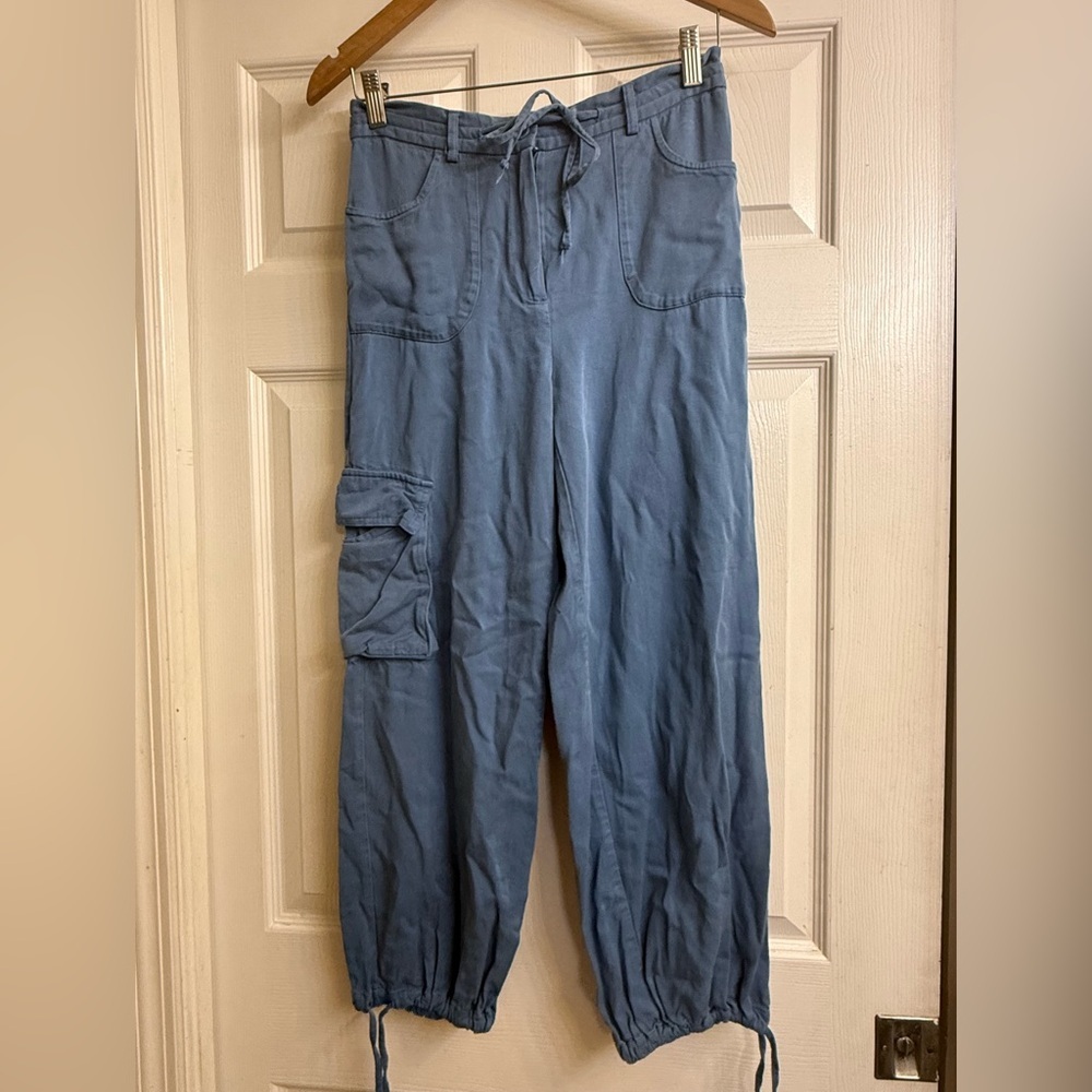 Sincerely Jules Cargo Pants Womens Medium Blue High Rise Utility‎ Drawstring Hem